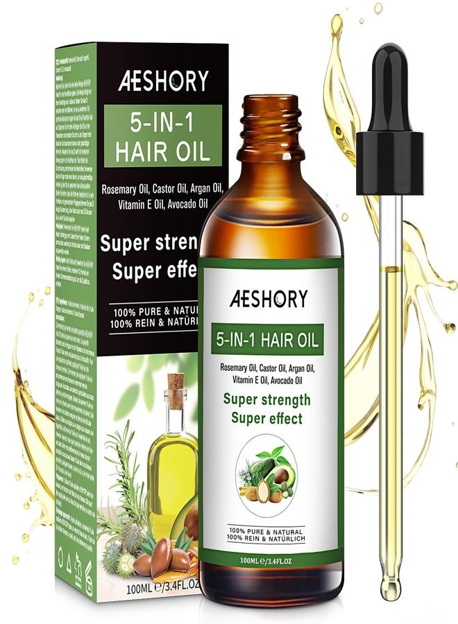 Aeshory Hair Oil - 5 IN 1 Hair Care Oil with Rosemary, Castor, Argan, Vitamin E, and Avocado for Hair Growth and Strengthening - Nourishing and Volumizing 3.38 fl oz - Image 1